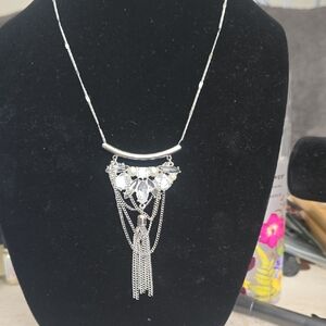 Lane Bryant Silver-Tone Crystal & Tassel Statement Necklace